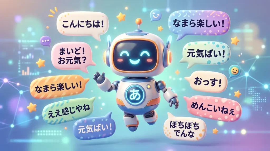 日本語の方言に対応したGrok AIのフレンドリーなロボットイメージ