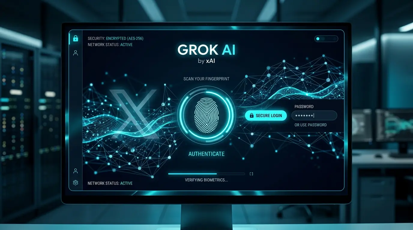 Grok AIへのログインとセキュアなアクセス手順を示すイメージ画像
