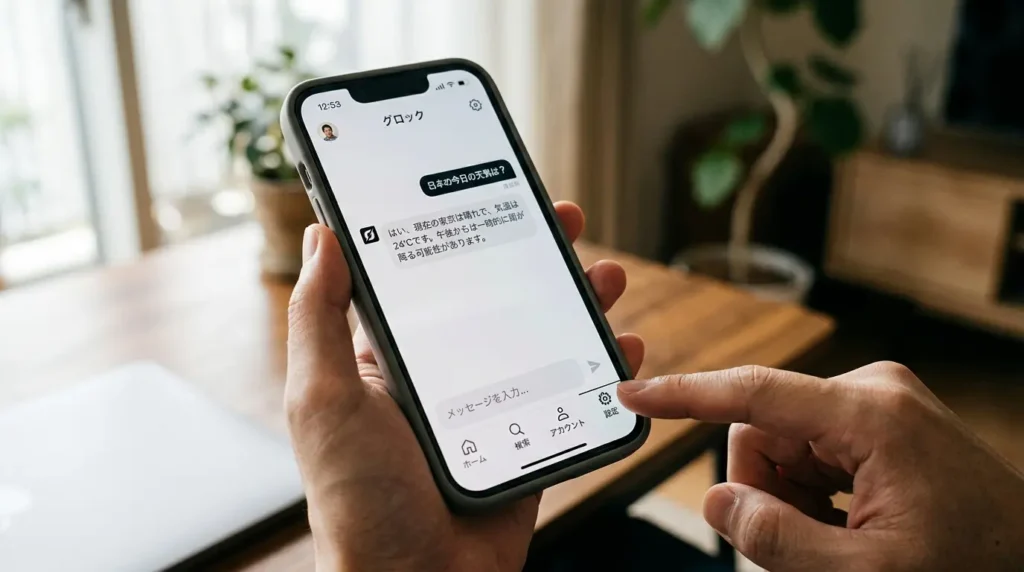 スマートフォンでGrokの言語設定を日本語に変更する操作画面