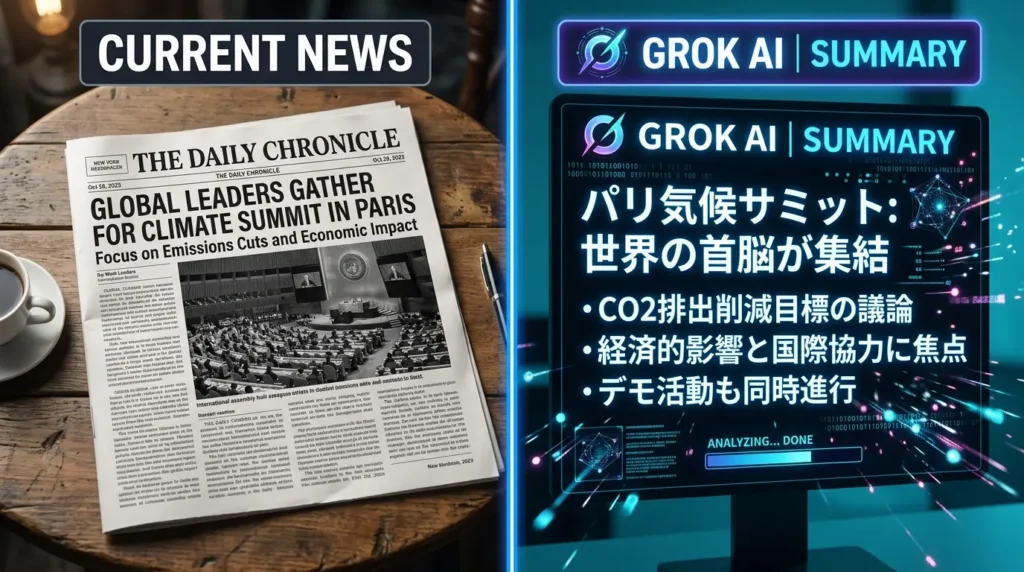 リアルタイムニュースを即座に要約するGrok AIの比較図