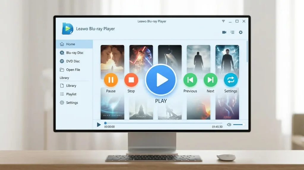 Leawo Blu-ray Playerのシンプルで直感的な操作画面のプレビュー