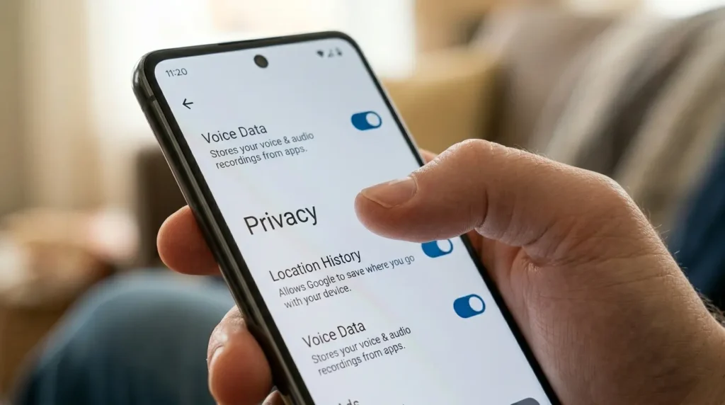 プライバシー設定を慎重に行うスマートフォンの画面