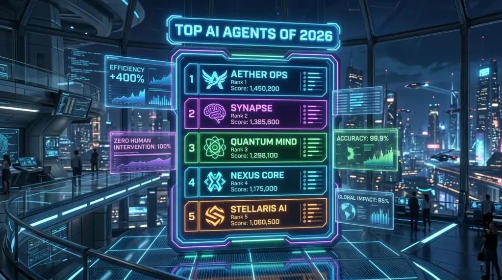 2026年最新のAIエージェントランキングを表示したデジタルリーダーボード
