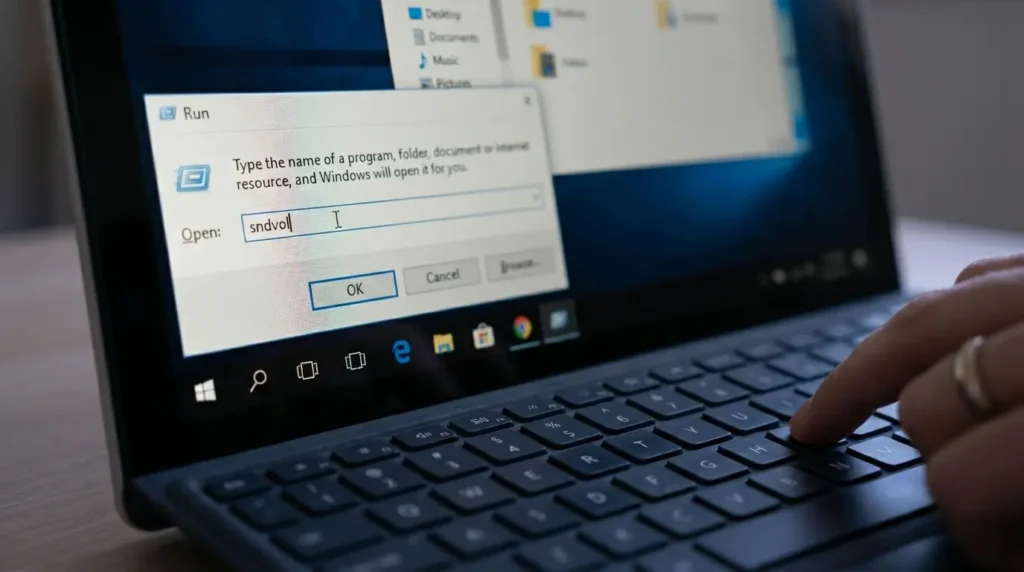 ノートパソコンのキーボードで特定のキーを同時に押してシステムコマンドを実行する様子
