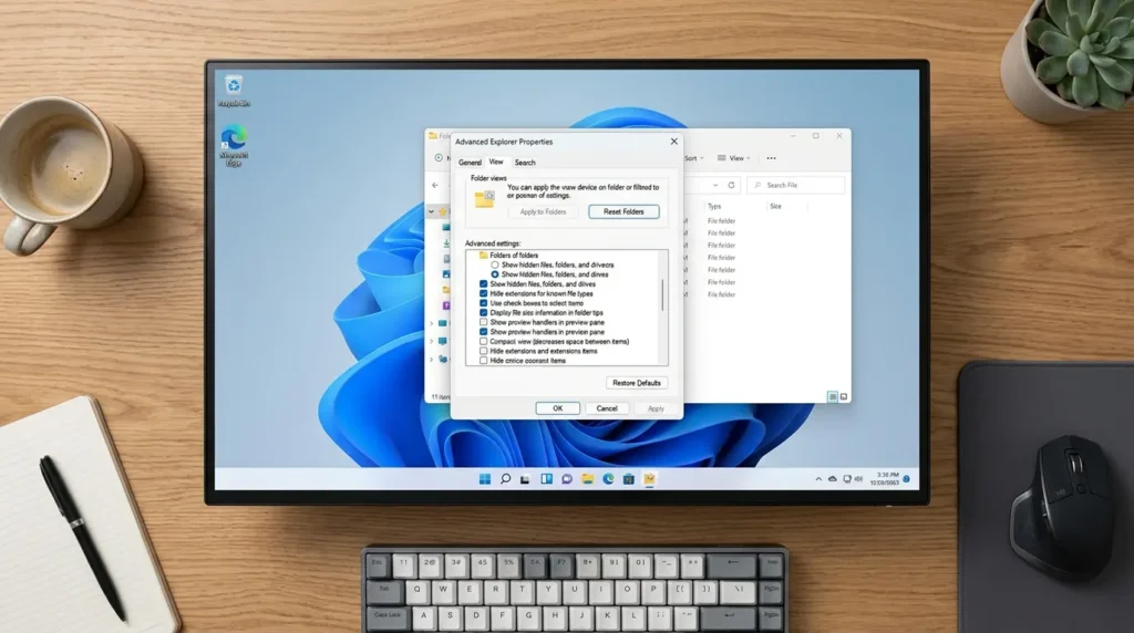 Windows 11のエクスプローラーオプション画面でチェックボックスを切り替える設定手順