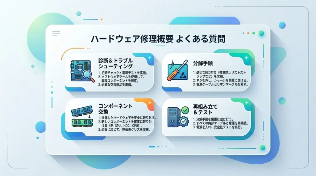 パソコンのプリンター管理や印刷エラー解決手順に関するよくある質問のインフォグラフィック画面
