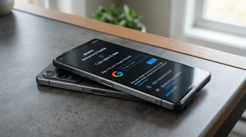 Xperiaのセットアップ画面とGoogleのロゴ