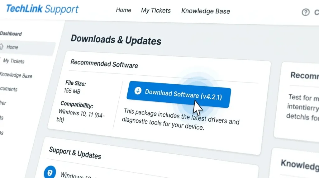 プリンターメーカーの公式サイトのサポートページから最新の純正ドライバーを入手する様子