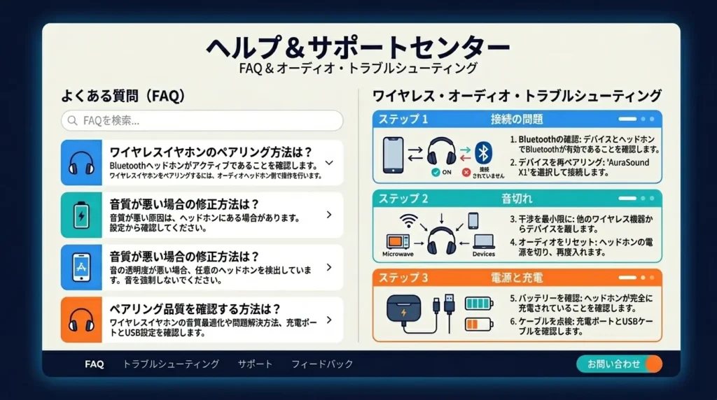 パソコンのBluetooth音声出力設定やデバイスマネージャーのドライバーリフレッシュ手順に関するよくある質問のインフォグラフィック画面