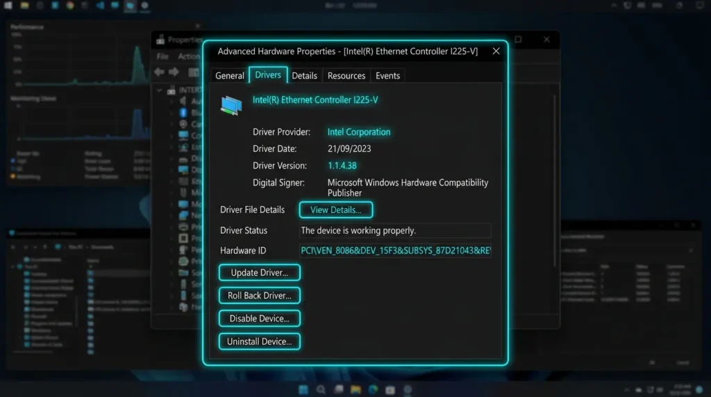 プリンターのプロパティ画面のドライバータブで提供元がMicrosoftになっている状態の確認