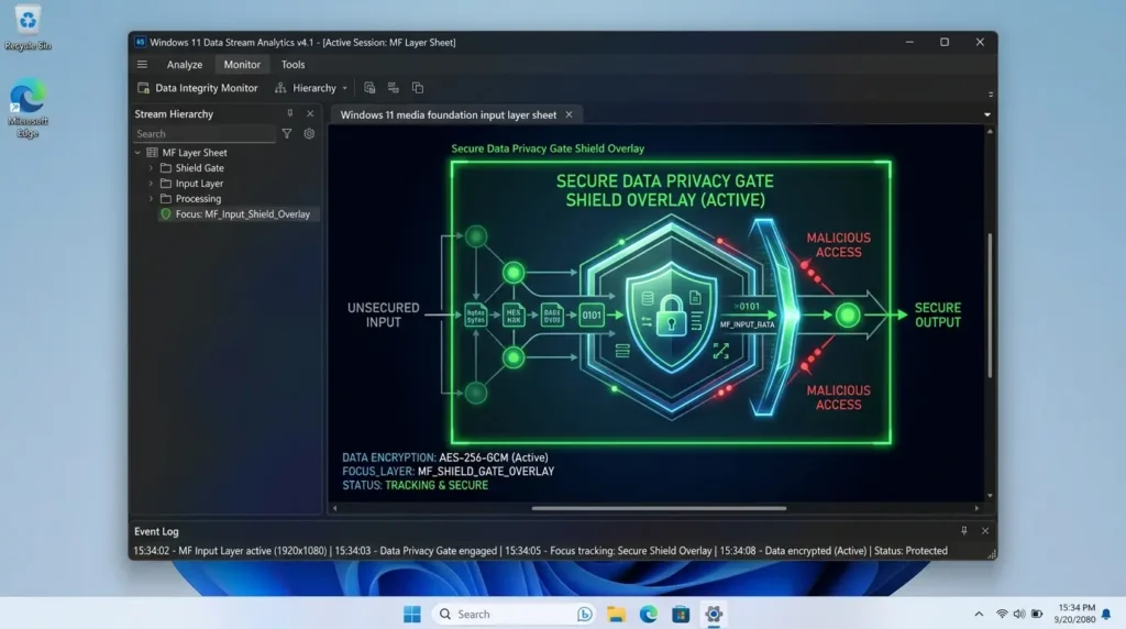 Windows 11のプライバシー保護機能によって外部アプリケーションへのマイク音声データの流出がガードされている状態の概念図