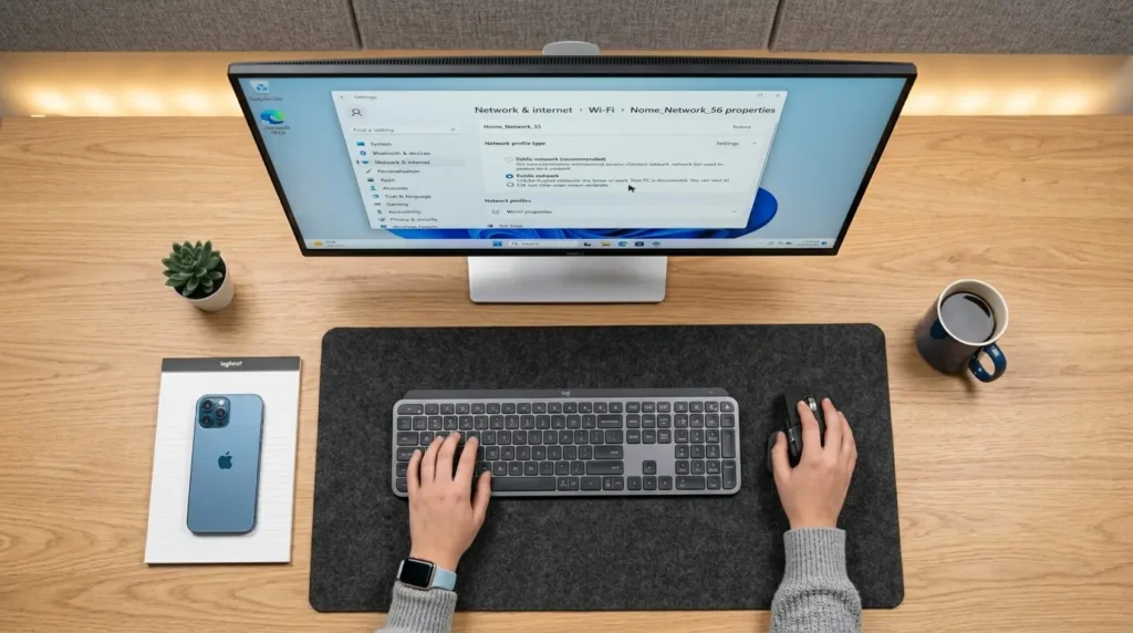 Windows 11の設定アプリでWi-Fiのネットワークプロファイルの種類をパブリックからプライベートへ切り替える操作