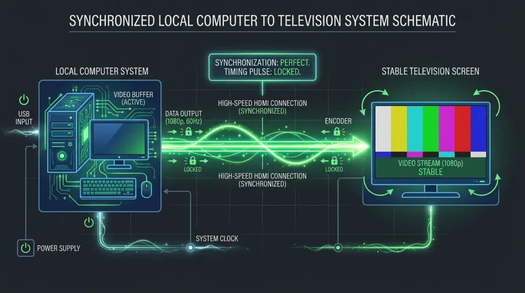 HDMI接続の音声トラブルが完全に解消し大画面テレビからサクサクと快適に迫力ある音楽が流れるようになったオフィスの様子