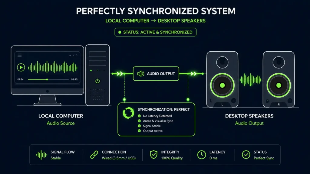 パソコンのスピーカー音声出力設定やデバイスマネージャーのドライバーリフレッシュ手順に関するよくある質問のインフォグラフィック画面