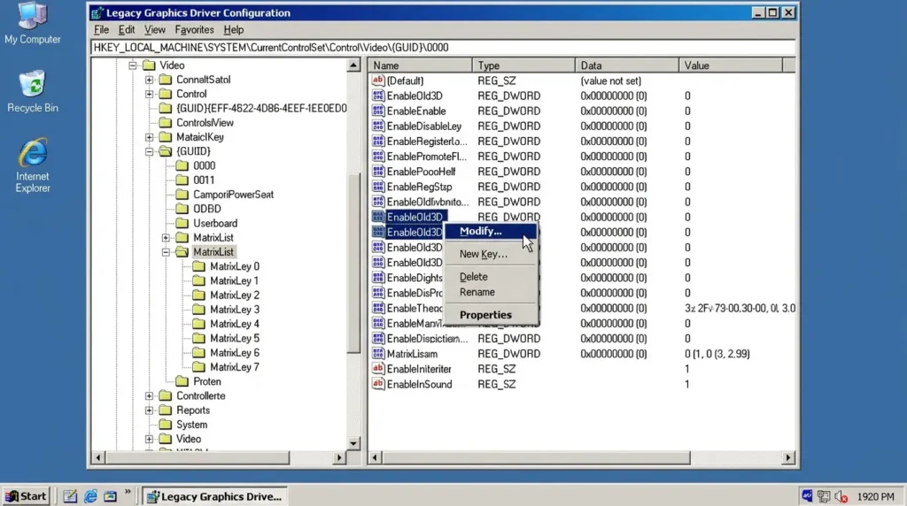 レジストリエディター画面のGraphicsDrivers内にあるConfigurationフォルダーを確認する操作