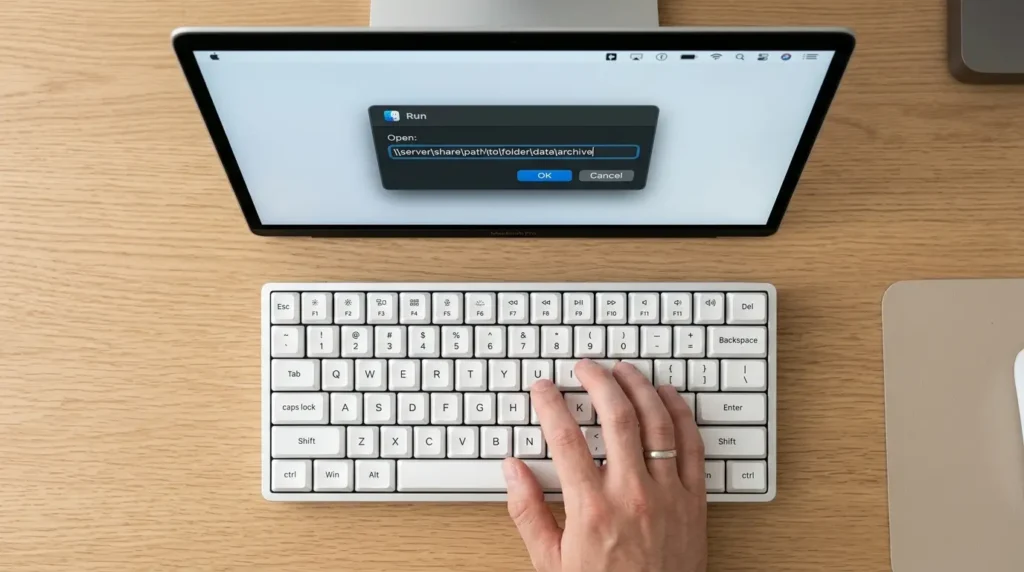 ファイル名を指定して実行画面の入力欄に半角の円マーク2本と相手PCのIPアドレスを文字入力する手順
