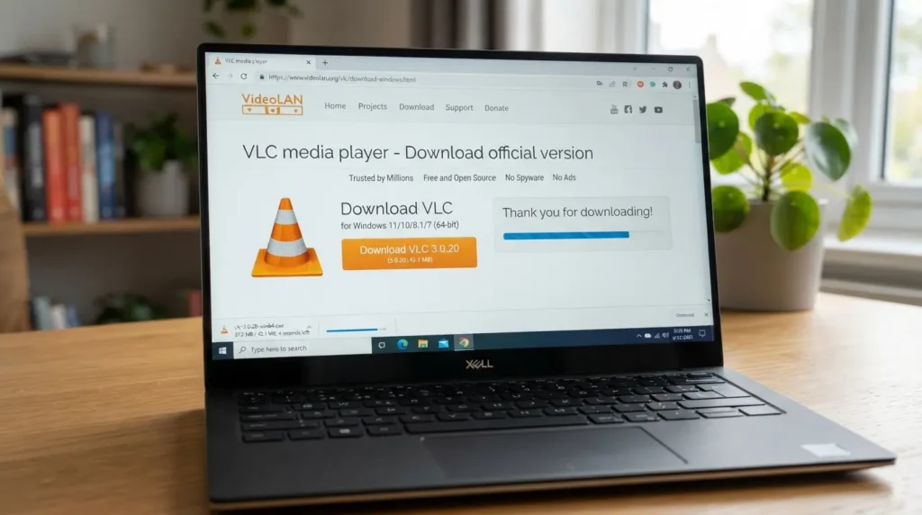 VLC media playerを公式サイトから安全にダウンロードする画面