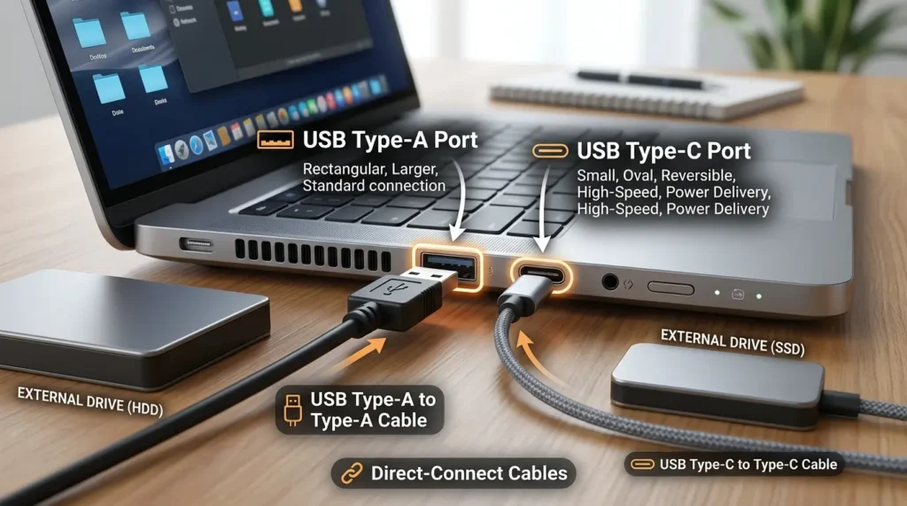外付けブルーレイドライブのUSB Type-AおよびType-Cポートの接続仕様