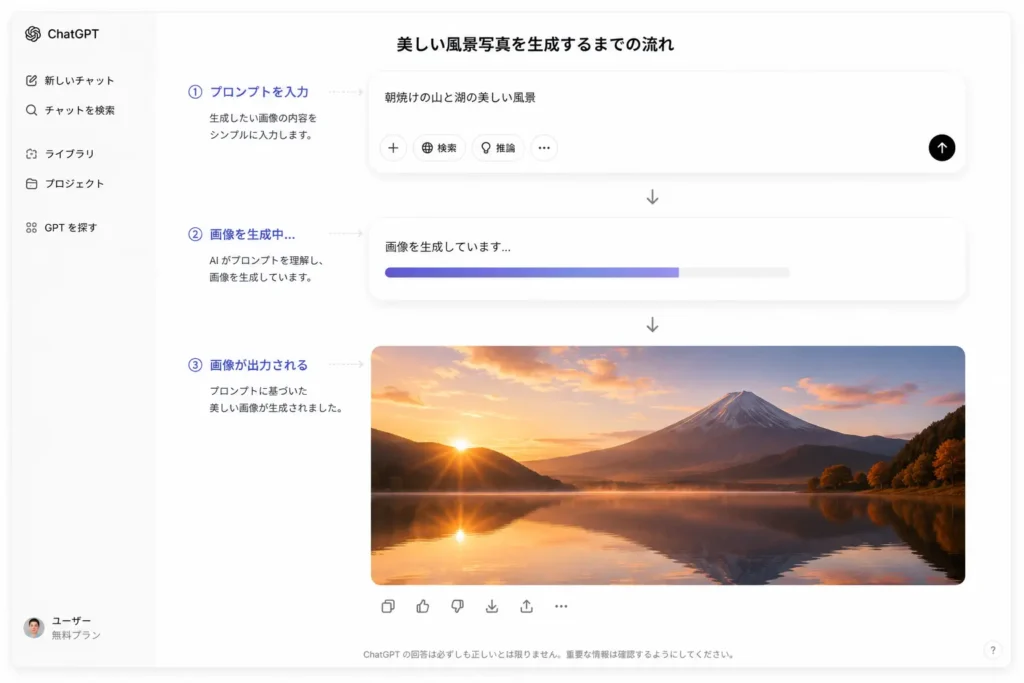 ChatGPTのチャット入力欄から画像生成を行う基本操作画面