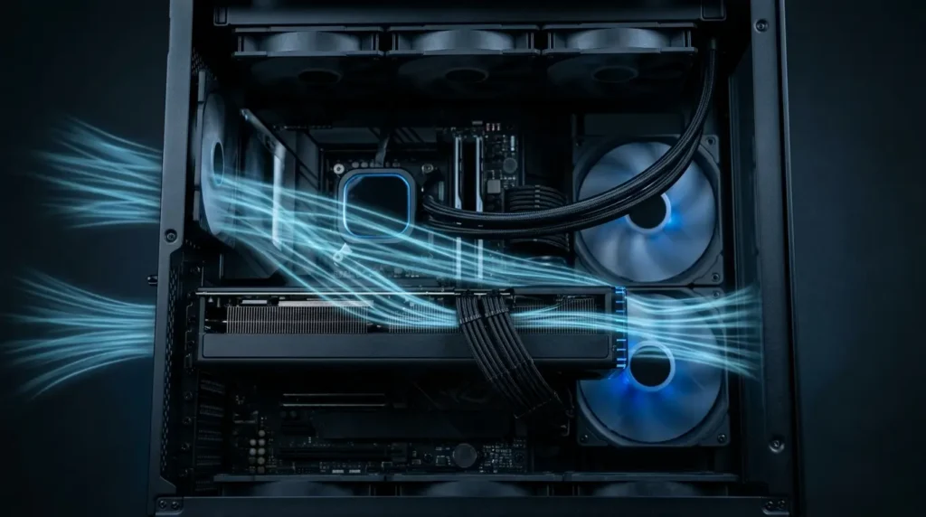 内部の冷却エアフローが最適化されたゲーミングPCの構造