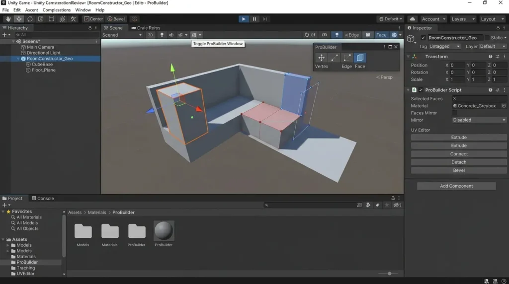 UnityのProBuilder機能を使ったワールドの部屋作り