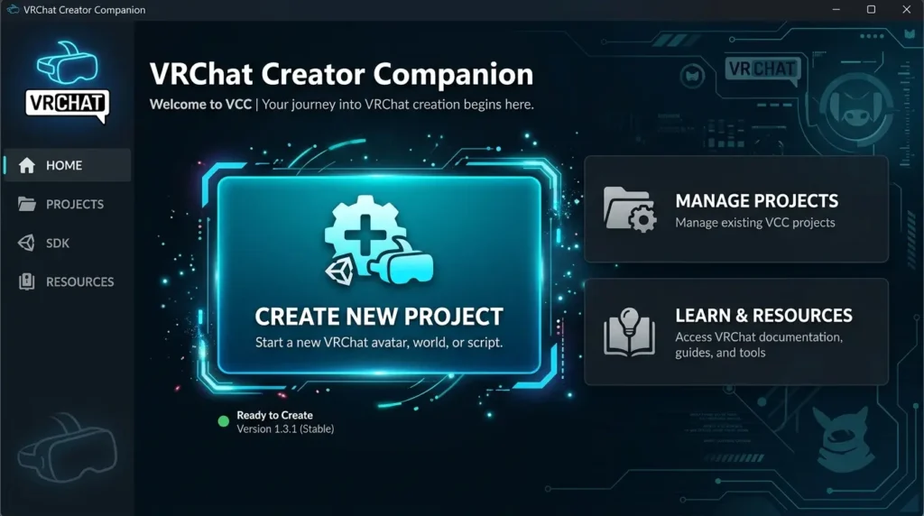 VRChat Creator Companionのダッシュボード画面
