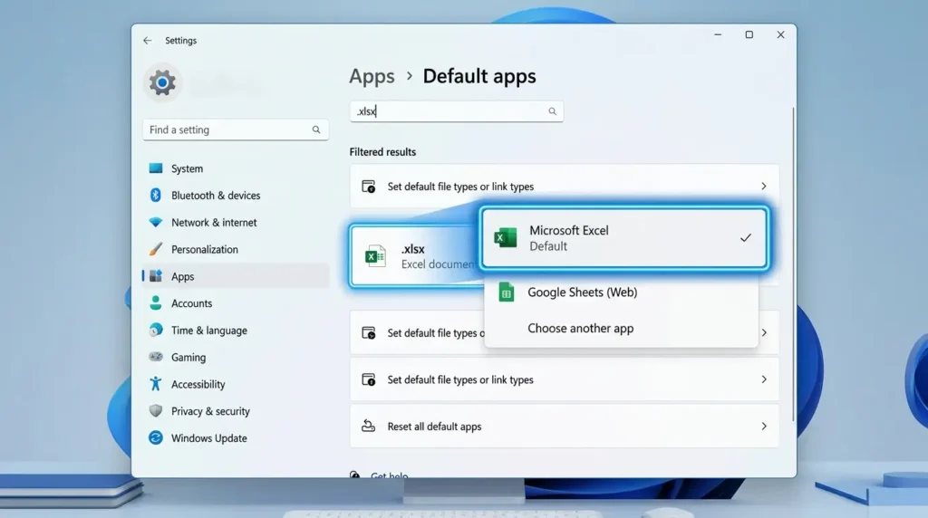 Windows11の設定画面で既定のアプリをExcelに関連付ける手順