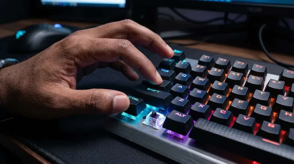 キーボードでCtrl + Shift + Escキーを同時に押してタスクマネージャーを起動する様子