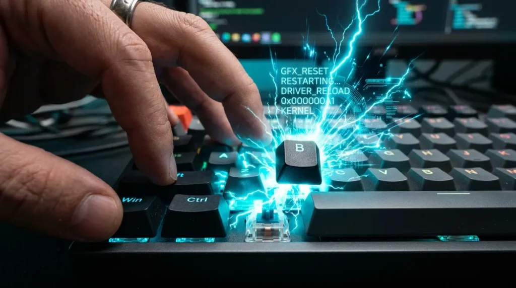 Win + Ctrl + Shift + Bキーを同時押ししてグラフィックドライバーをリセットしている様子