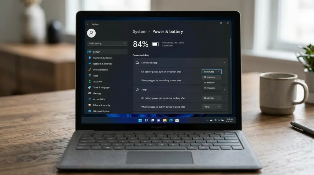 Windows 11で画面オフとスリープまでの時間を設定する画面