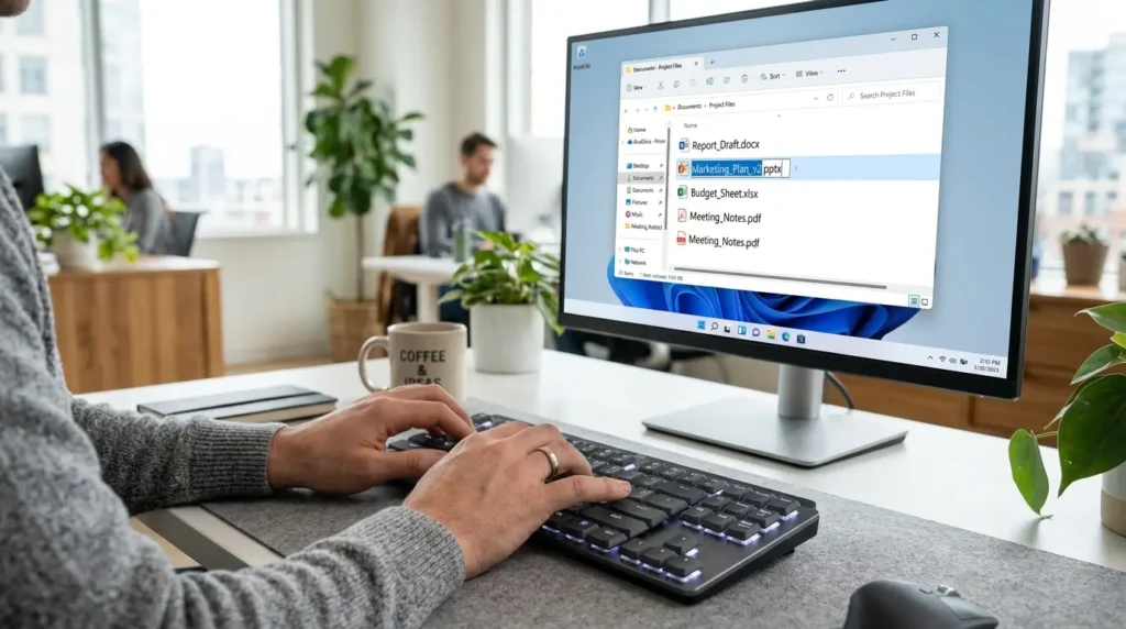 Tabキーを押して次のファイルの名前変更枠へ瞬時に移動しているキーボード操作