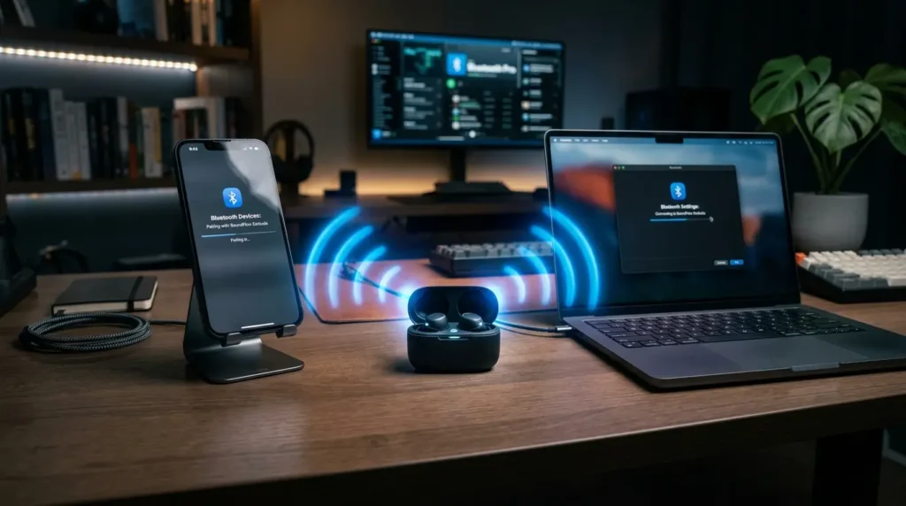 スマートフォンにBluetooth電波を奪われてPCに認識されない状態の図解