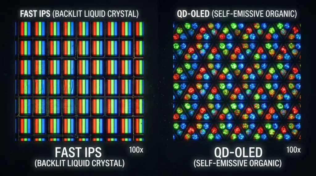 Fast IPS液晶とQD-OLED有機ELパネルの構造と発色の比較