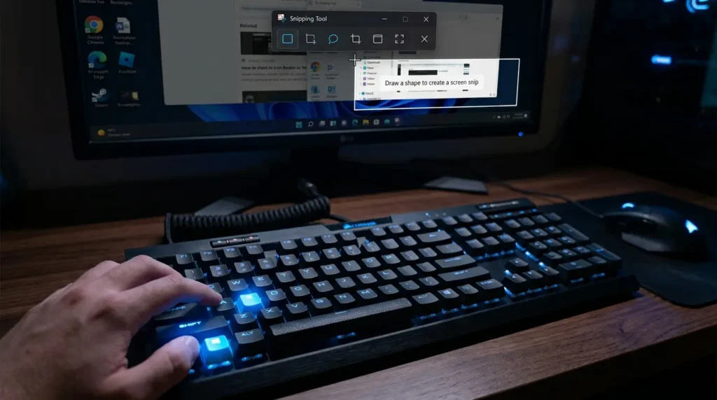 キーボードのWinキーとShiftキーとSキーを押してSnipping Toolを起動しているイメージ