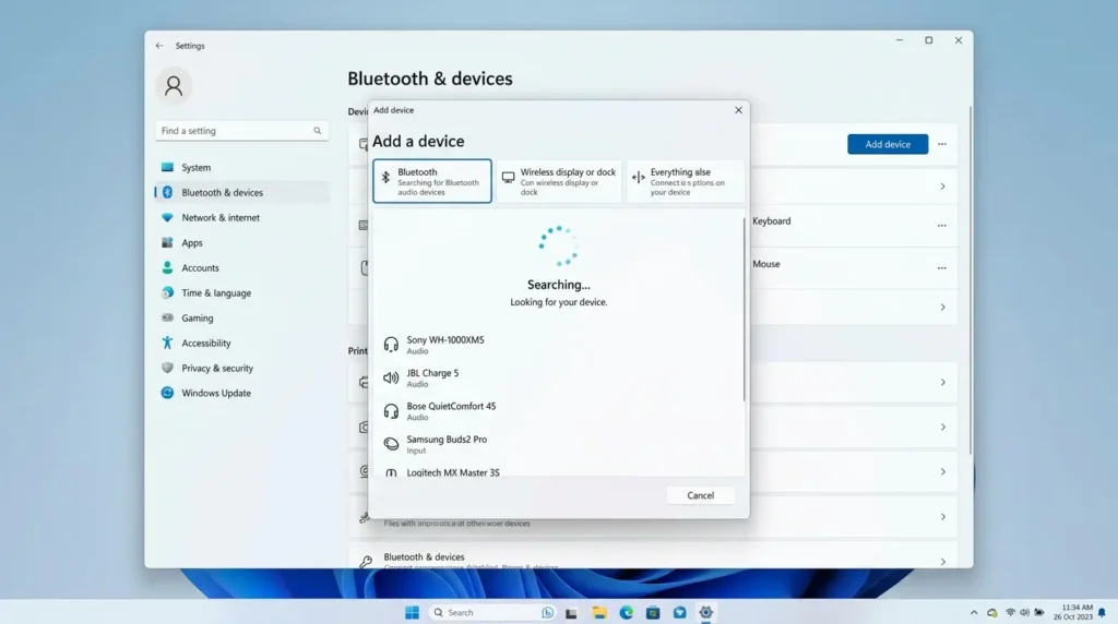 Windows 11の設定画面でBluetoothデバイスを追加している画面