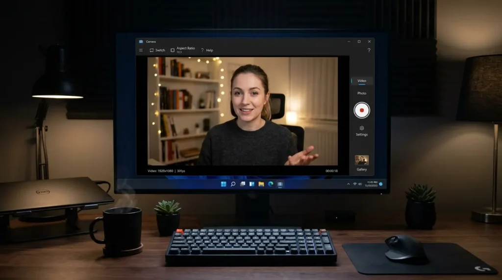 Windows 11標準のカメラアプリを起動して動作確認を行っている画面