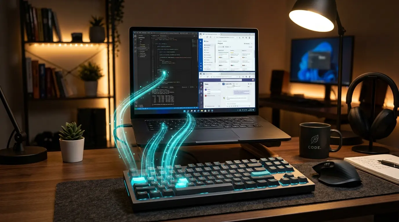 Windows 11の画面とキーボードでショートカットキーを操作している様子